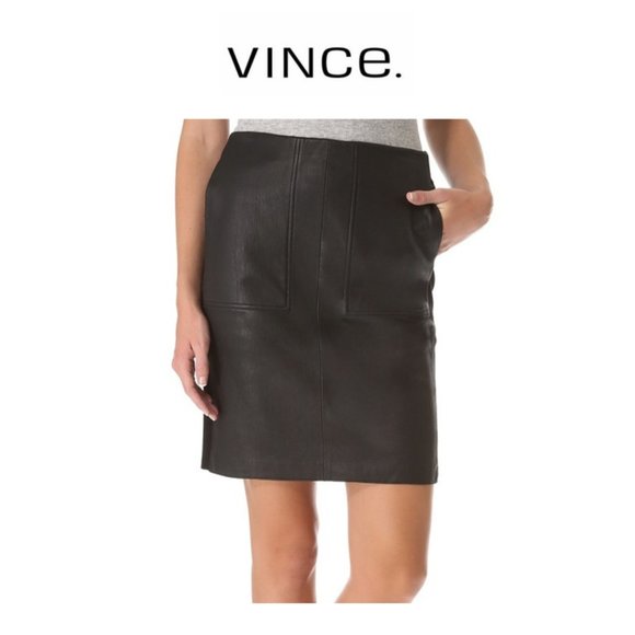 Vince Black Leather Pencil Skirt
